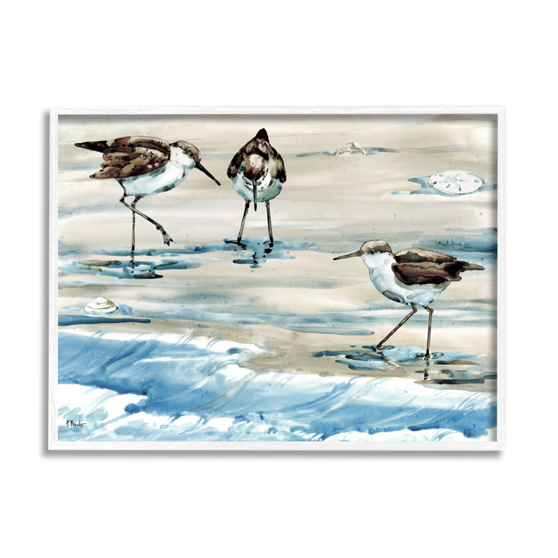 «Rockhampton Sandpipers Ocean Waves» par Paul Brent - peinture sur bois, Giclée encadrée noir minuit