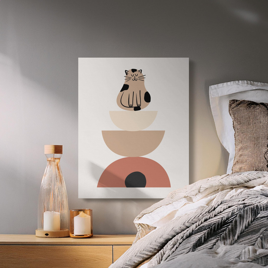 Boho Cat Canvas Wall Art, Abstract Feline Print, Gallery Wrapped Canvas, Modern Home Decor, Ready to Hang, Archival Quality