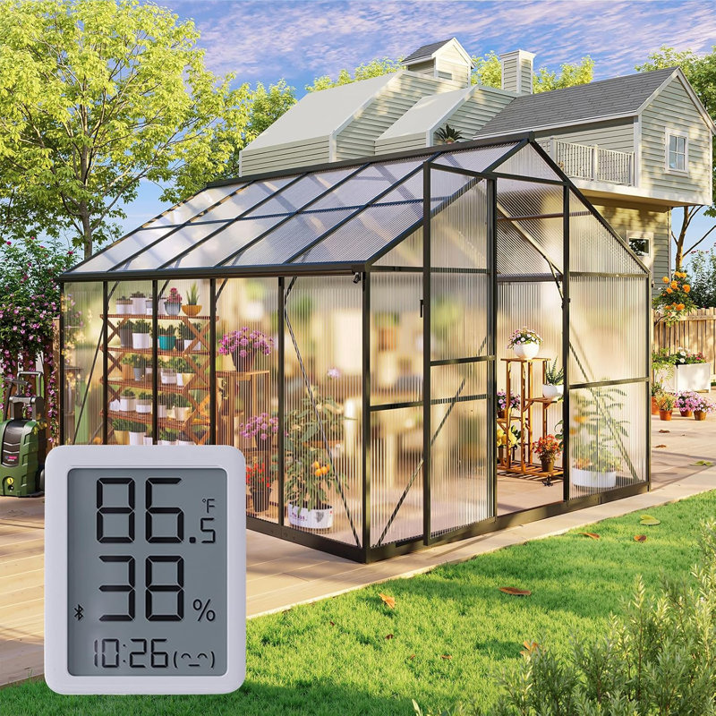 8 ft.W x 10 ft.D Walk-in Outdoor Greenhouse, Polycarbonate Garden House with Aluminum Frame, UV Protection, Roof Vent & Quick Install for Patio Backyard