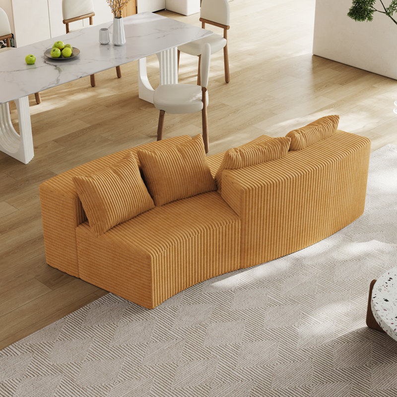 Canapé modulaire courbé avec quatre coussins Boneless, Jaune