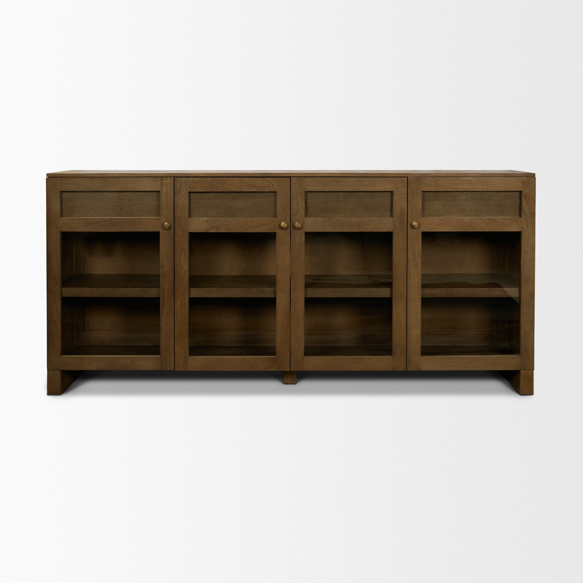 Stonewall Light Brown Wood w/ Glass Doors Sideboard, Medium Brown