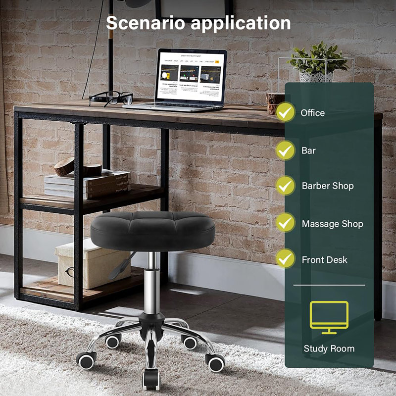 Tabouret pivotant minimaliste avec roulettes, Noir
