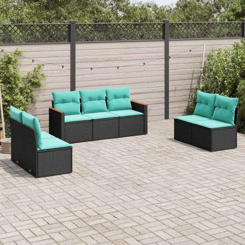  7 Piece Patio Sofa Set With Cushions Black Poly Rattan