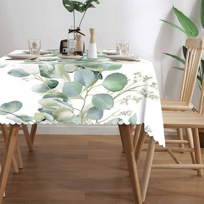 Eucalyptus Watercolor Garland Table Cover 60" x 120" Scalloped Edged for Home Decor