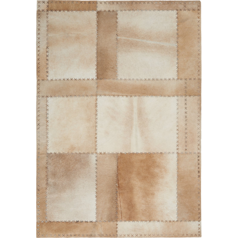 Northwest Cowhide Patchwork Area Rug in Brown/Beige, Rectangle 10' x 14'