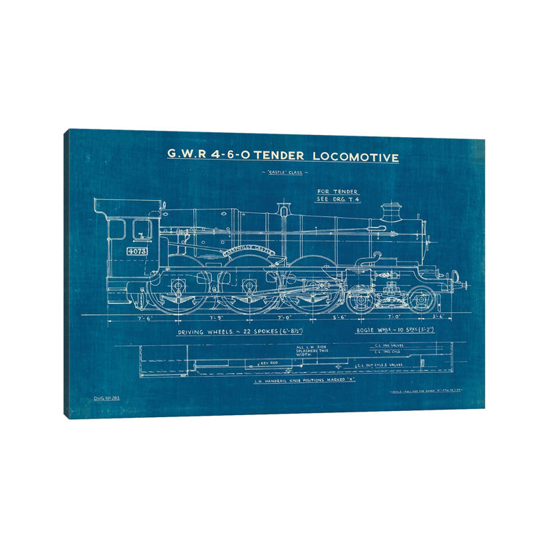 «Locomotive Blueprint I» par Wild Apple Portfolio - impression sur toile tendue, H 8 po x l 12 po x P 0,75 po
