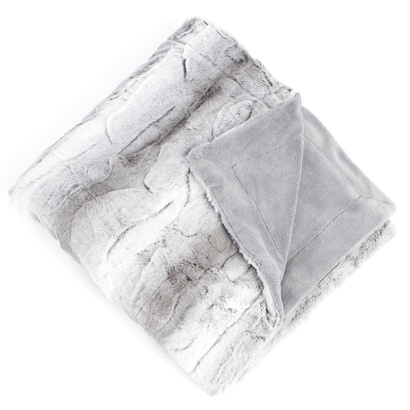 Grey Reversible Faux Fur Animal Print Throw Blanket