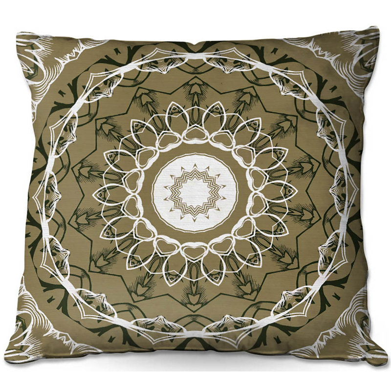 Coussin décoratif à motif de médaillon de canapé 2 carrés olive, 16 po x 1 po