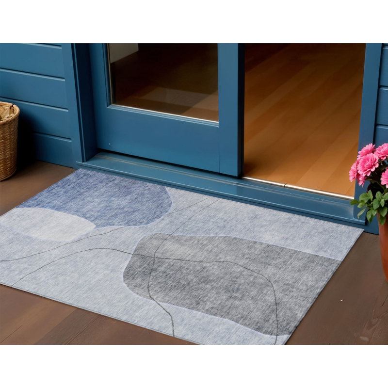 Tapis intérieur lavable abstrait bleu denim et bleu ciel HomeRoots 3 pi x 5 pi