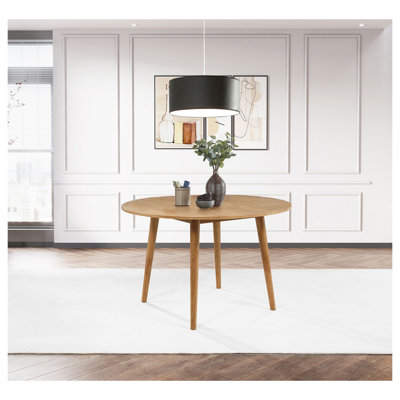 Calloway 48" Round Dining Table in Brown, Solid Rubberwood Kitchen Table for 4, Transitional Style Freestanding Desk