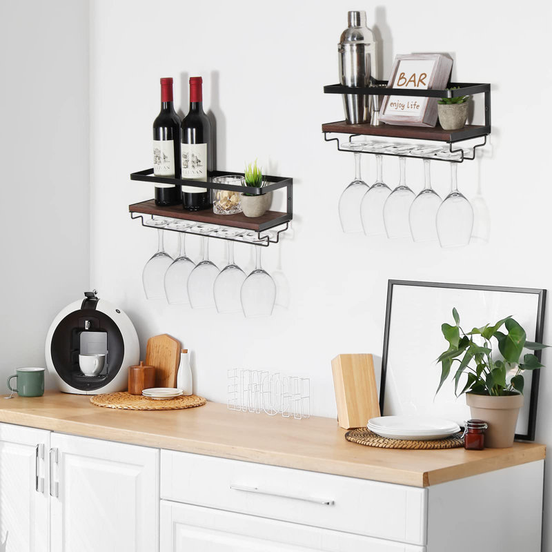 Ensemble de 2 porte-bouteilles à vin avec porte-verres à pied, porte-verres à vin mural, porte-bouteilles à vin avec porte-verres, porte-verres à vin mural pour salle à manger, bar et cuisine