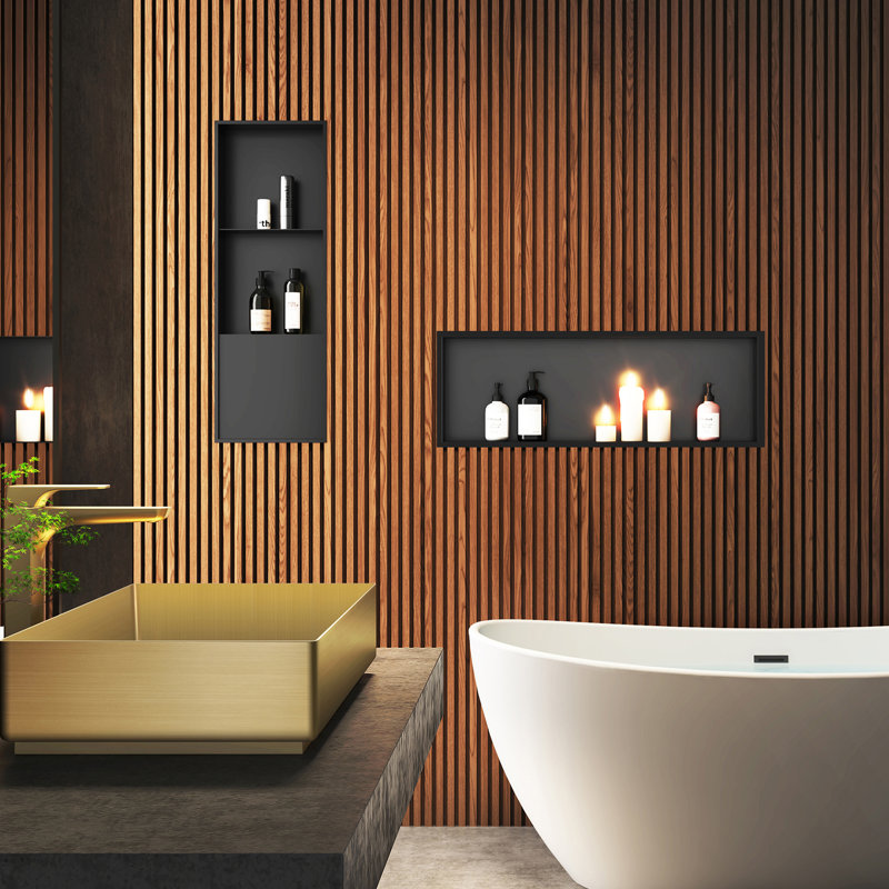 12-in x 36-in Ultra-thin Frame Recessed Stainless Steel Shower Niche, Matte Black