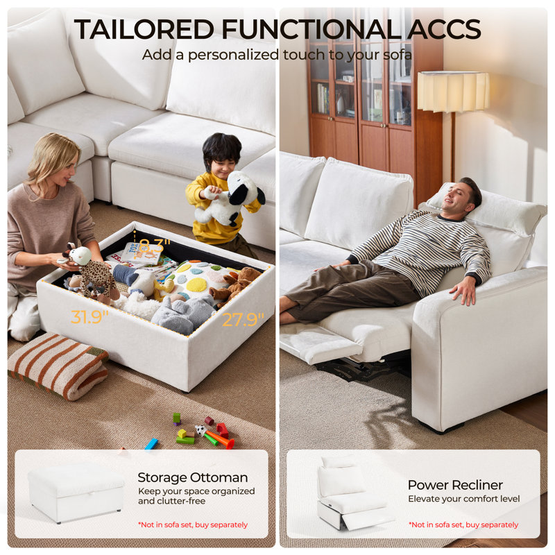 Canapé modulaire surdimensionné en chenille 6 places avec canapé inclinable inclinable électrique avec appui-tête et porte-gobelets en forme de L profond