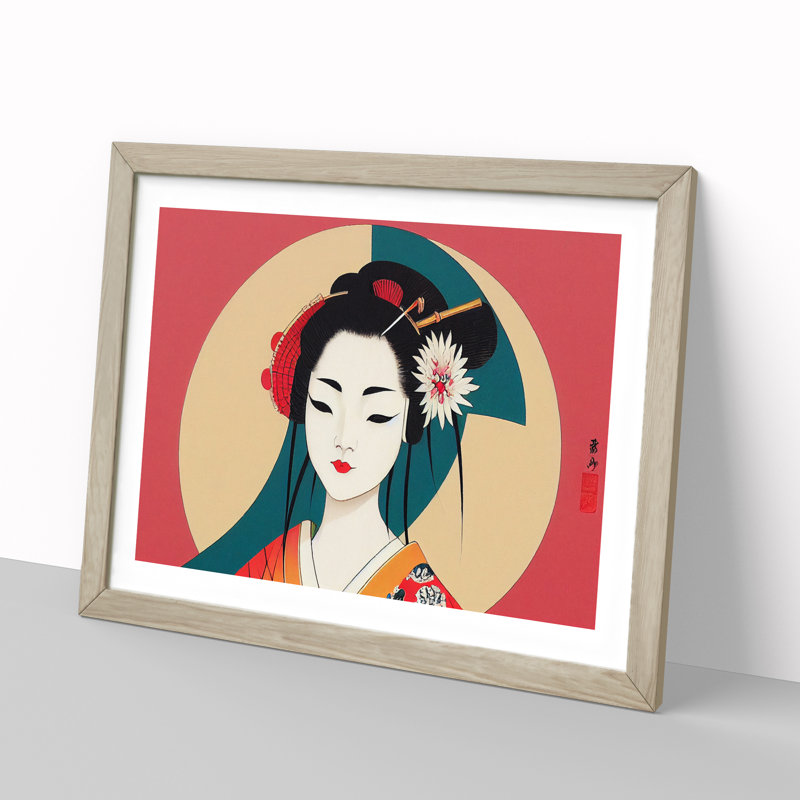 Geisha Art Deco - Single Picture Frame Print, 46cm H x 64cm W x 2cm D, Oak Framed