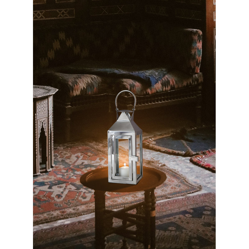 Lanterne de table en acier inoxydable, H 10,25 po x l 4,50 po x P 4,50 po, Argent
