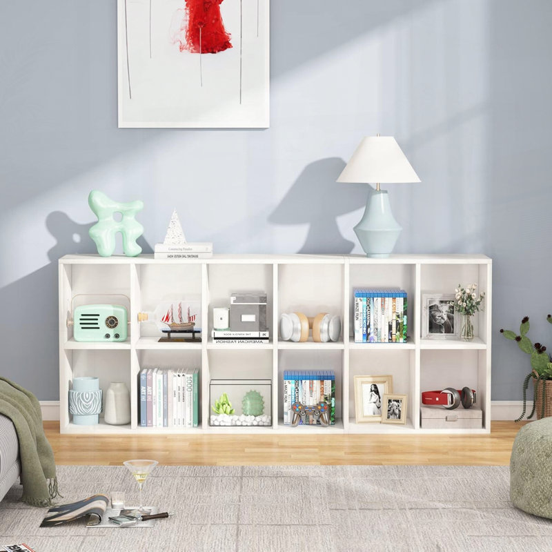 Narrow 12-Cube Modern Bookcase Vertical Horizontal Storage