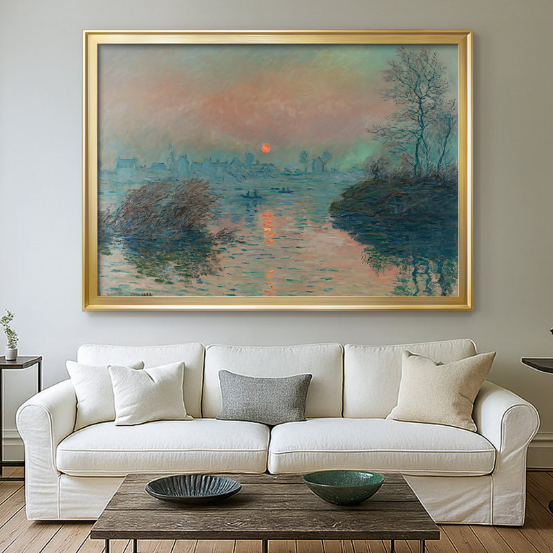 Coucher de soleil sur la seine à Lavacourt, effet d'hiver - Claude Monet - Toile tendue avec châssis, 1880, 26,5 x 36,5, Or