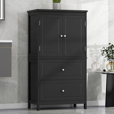 Armoire de rangement pour salle de bain, armoire avec deux portes et tiroirs, tablette réglable, panneau de fibres à densité moyenne
