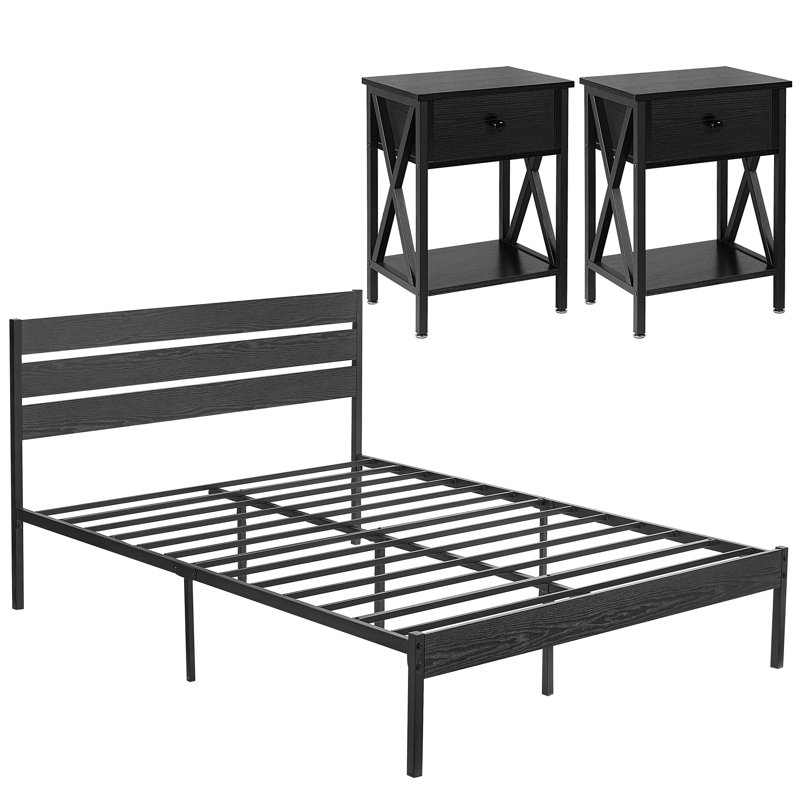 Purtell Steel Piece Bedroom Set, Black, Queen