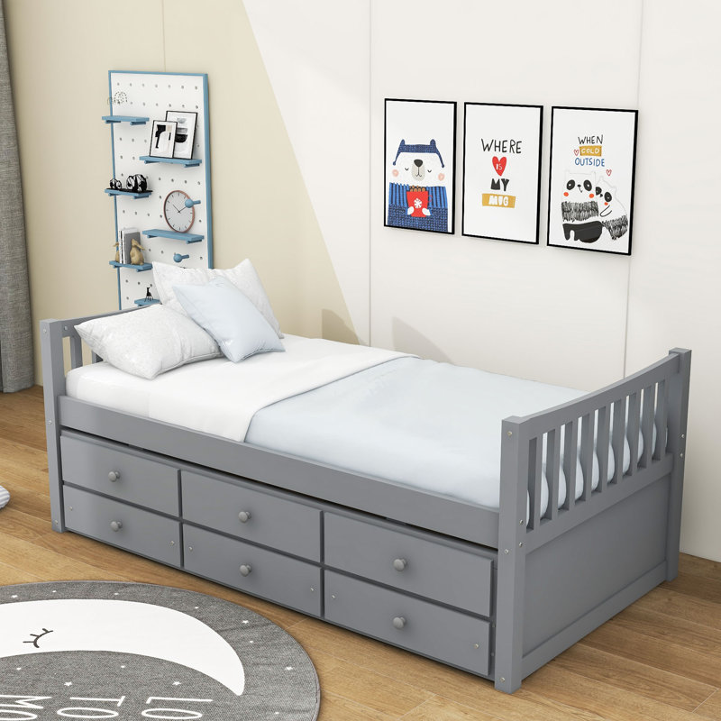 Stewbum Twin Daybed with Trundle and Drawers, Gray