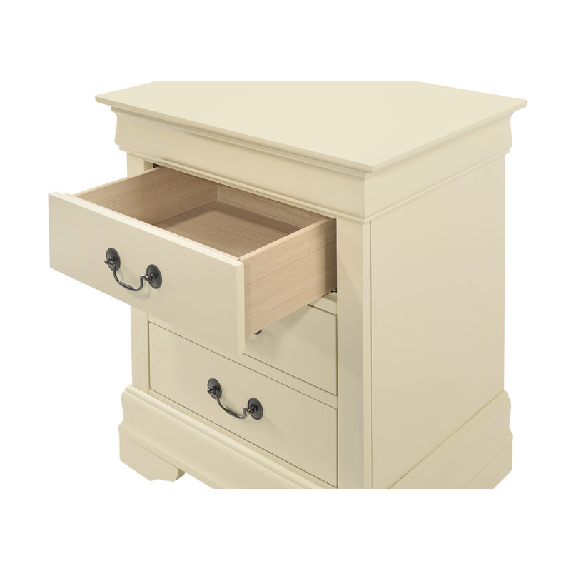 Table de chevet 3 tiroirs LouisPhillipe, beige, Beige