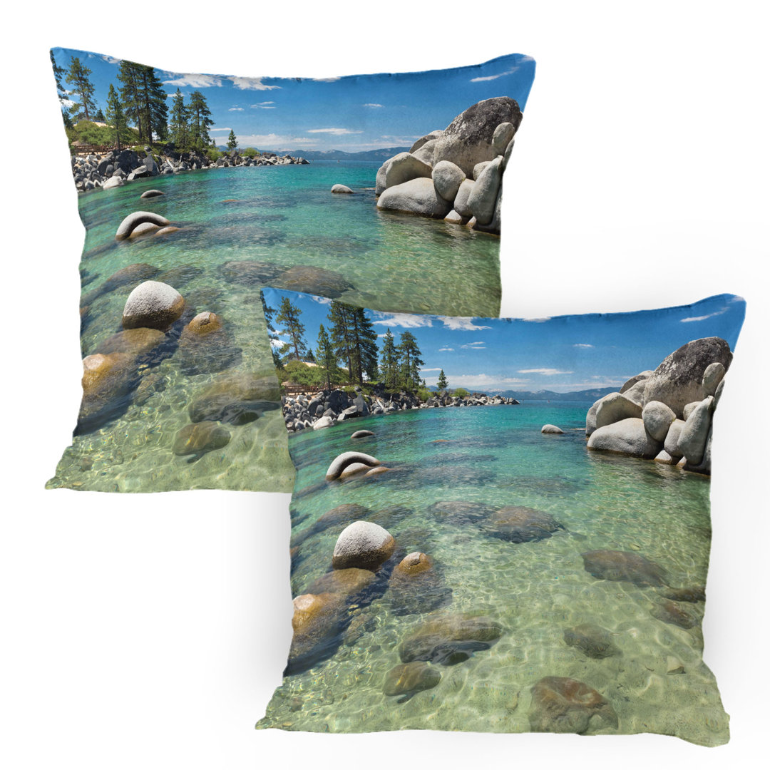 Kissenbezug Packung mit 2, Wasser Steine ??Lake Tahoe, Mehrfarbig