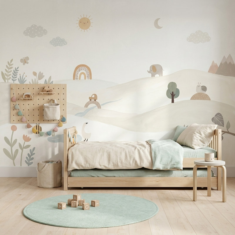 Papier peint pastel paysage scandinave amovible, 100 po x 96 po, Peler et coller