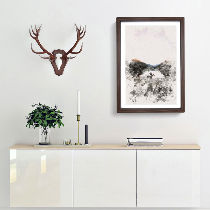 Kayaking Through the Mountains - Picture Frame Painting Print, Walnut Framed, 33cm H x 24cm W x 2cm D