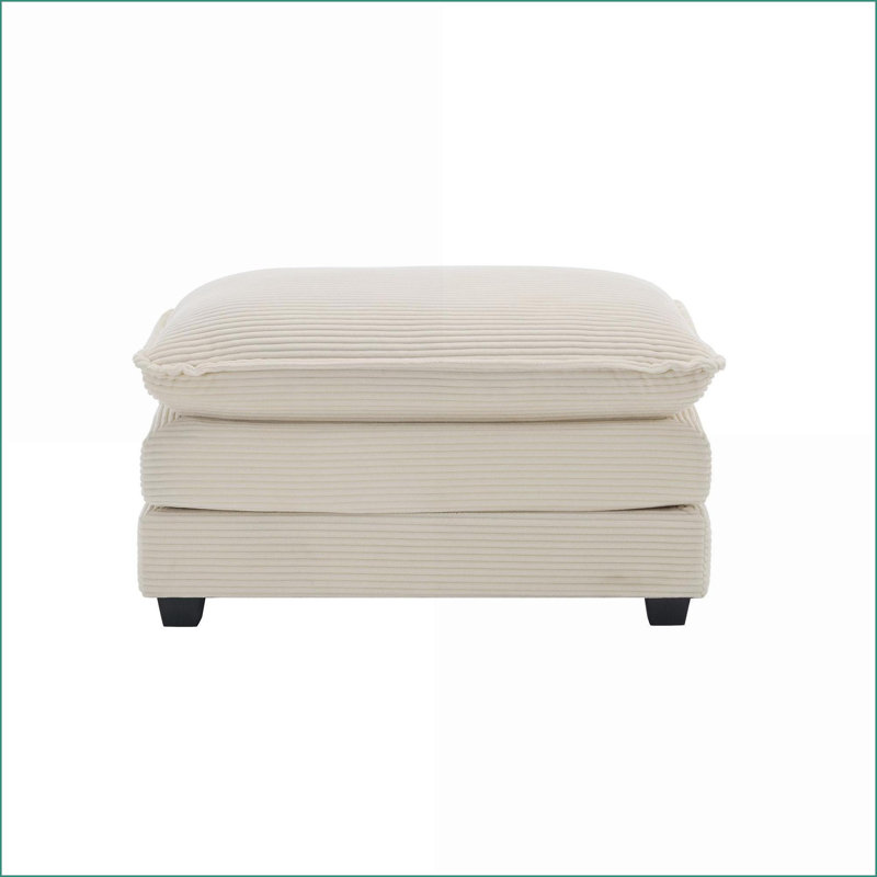 Ottoman Retro-Modern Corduroy Footstool, Beige, Fits 2/3/4 Seater Sofas | Wood Frame | Black Legs, Beige