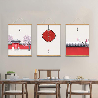 Œuvre d'art encadrée en bois rouge