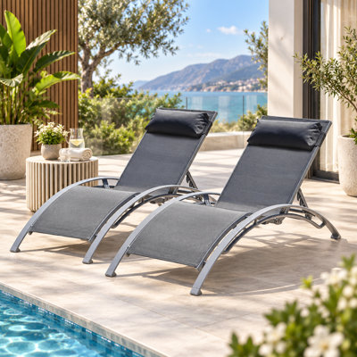Ensemble de 2 chaises longues d'extérieur Resta, chaises de piscine réglables en aluminium avec revêtement en polyester enduit de PVC