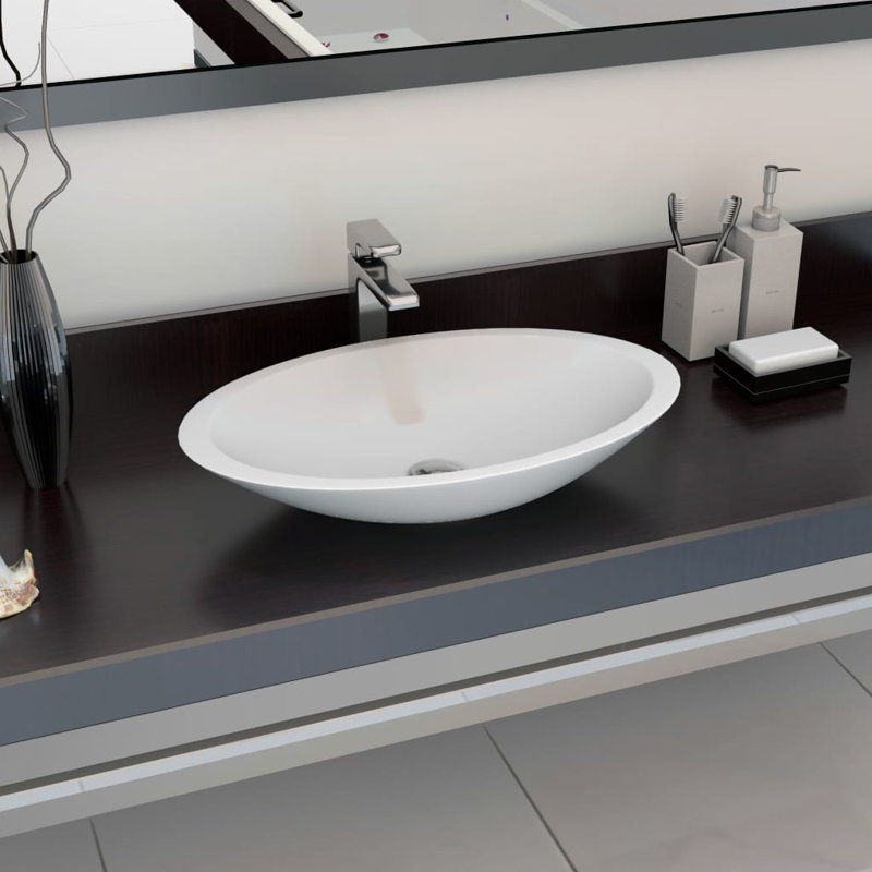 Belfry Bathroom Dreen 593mm L x 351mm W White Marble Oval Sink