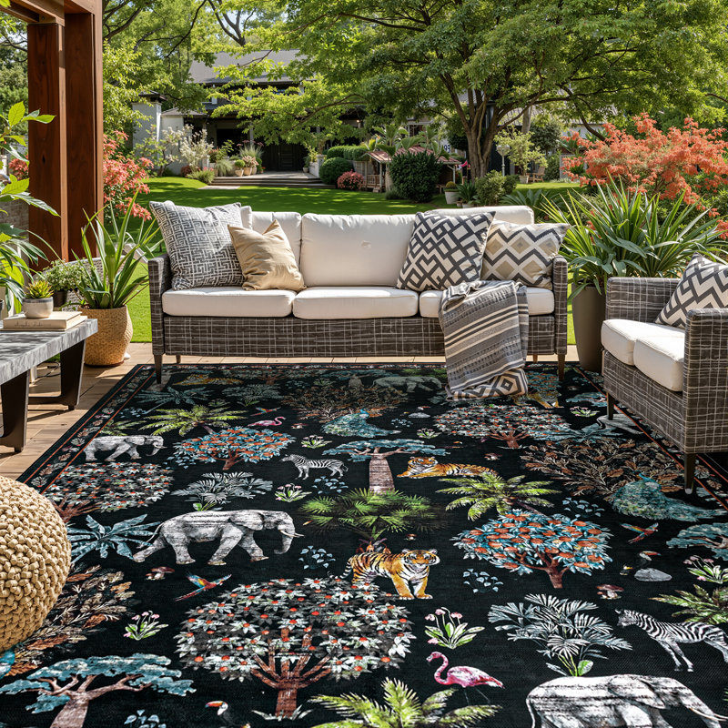 Woven Indoor / Outdoor Rug, Rectangle 8' x 10', Black