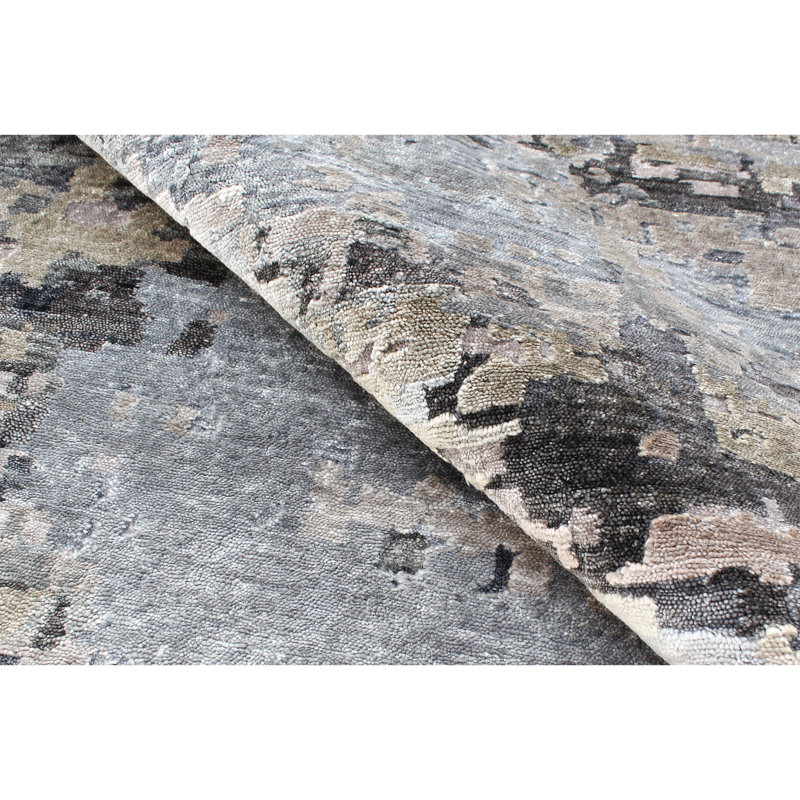 Tapis gris anthracite de haute qualité noué à la main, Rectangle 7 pi 9 po x 9 pi 9 po