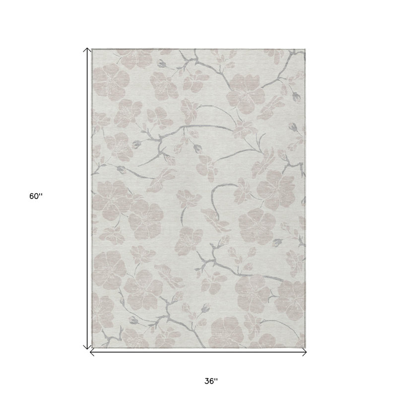 Tapis extérieur lavable floral ivoire et gris 3 pi x 5 pi