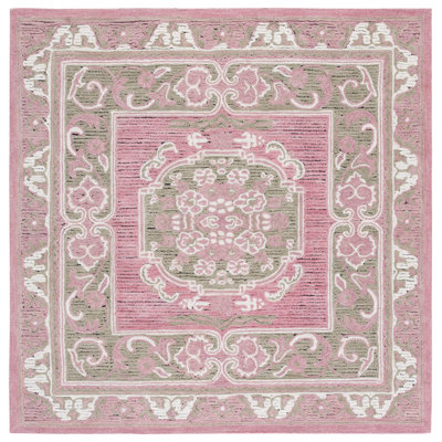 401 Hand Tufted Wool/Cotton Oriental Indoor Use Only Rug in Olive/Pink