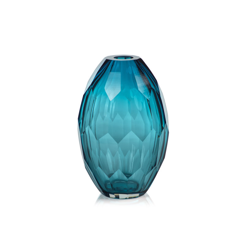 Vase de table en verre Ladonna, Bleu, H 9,25 po x l 6,25 po x P 6,25 po
