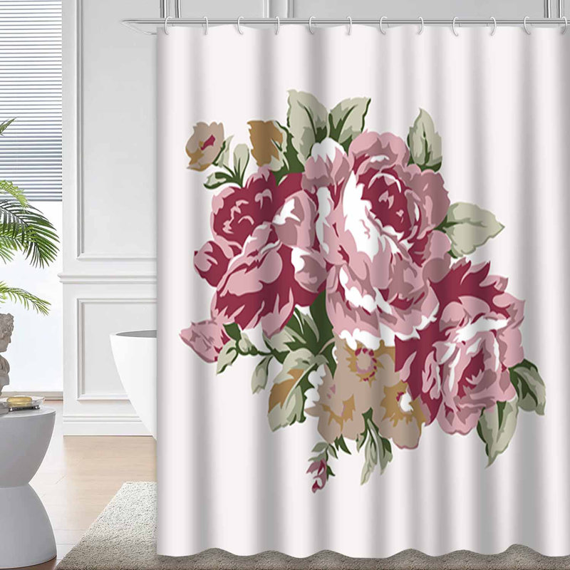 Rideau de douche imperméable à motif floral rétro avec 12 crochets, L 72 po x l 84 po