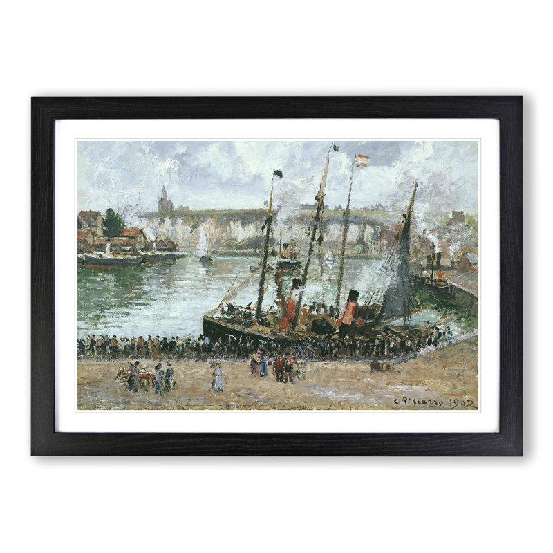 The Inner Harbor by Camille Pissarro - Picture Frame Painting, 48cm H x 65cm W x 2cm D, Black