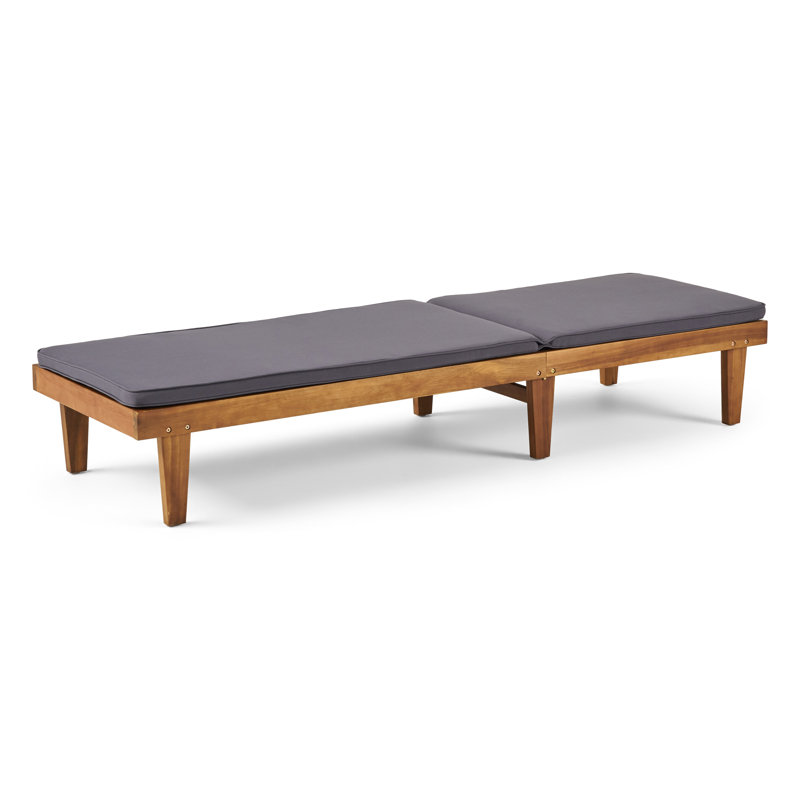 Moulton Outdoor Acacia Wood Chaise Lounge , Cushion Included, Teak Frame / Dark Gray Cushion