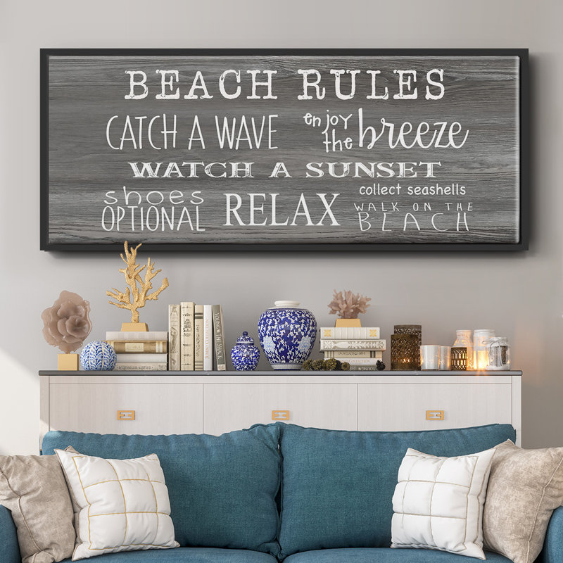 Beach Rules- Framed Canvas, 20" H x 50" W