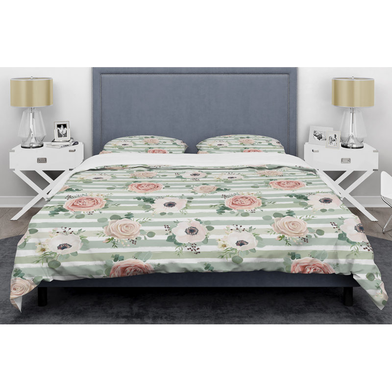 Ensemble de housse de couette à style mid-century floral rétro ii, Housse simple + 1 taie décorative
