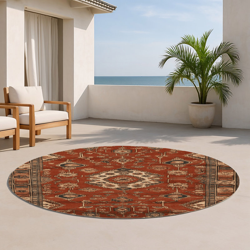 Turkish Brown Indoor and Outdoor Area Rug, Round 5'