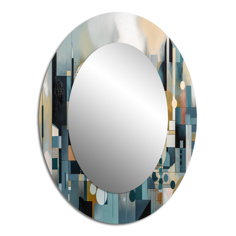 Transcendent Reality III - Miroir mural ovale moderne bleu, 40 po x 30 po