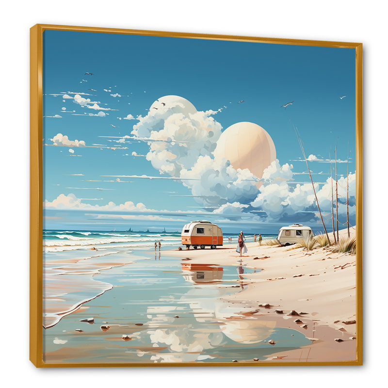 Beachside Camping Getaway 2 - fruits, art mural, Cadre flottant doré, 16" H x 16" W