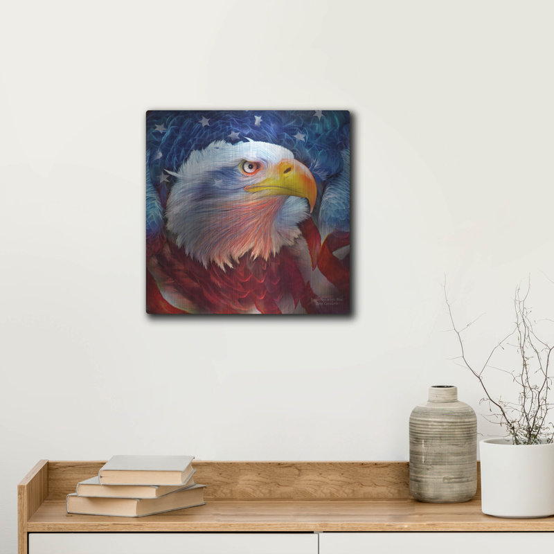 Art mural en métal Red Barrel Studio® «Eagle Red White Blue» par Carol Cavalaris, H 12 po x l 12 po