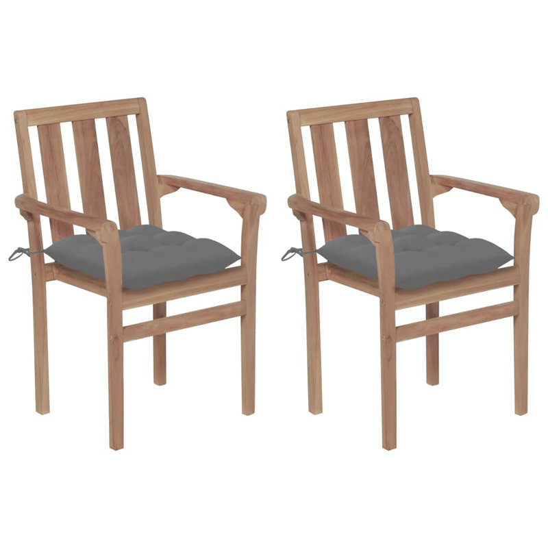 Chaise de patio en teck avec coussins, Gris