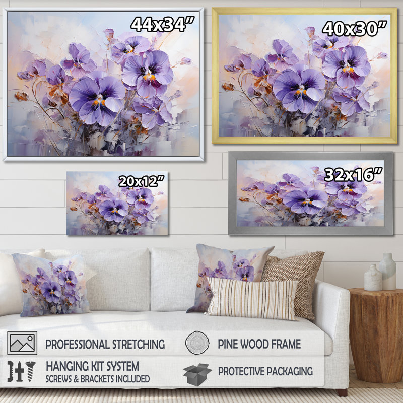 «Mauve Pensies Effloresince II», art mural Pensies, Toile tendue, H 34 po x l 44 po