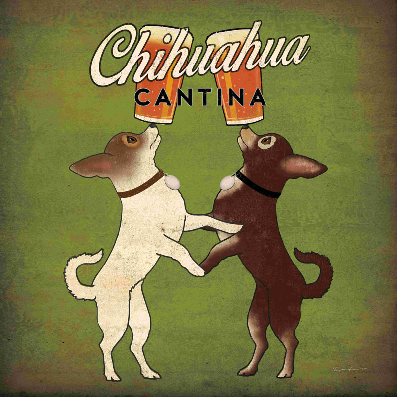 «Double Chihuahua V2 Square» par Ryan Fowler - art textuel sur toile tendue, H 20 po x l 20 po, Toile encadrée noire, Non