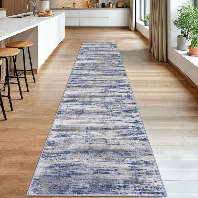 Modern Washable Rug Runner 2.6x14 Abstract Hallway Runner Rug Non-Slip Soft Indoor Extra Long Rugs for Entryway Kitchen 